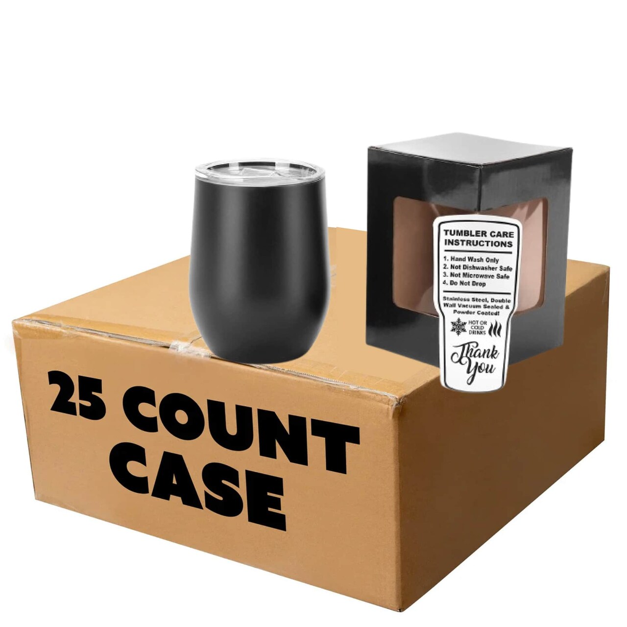 Makerflo 12 oz Powder Coated Wine Tumbler with Leak-Proof Clear Lid, Ideal for Craft and Personalization (Laser Engraving, UV DTF, Epoxy, and Vinyl)